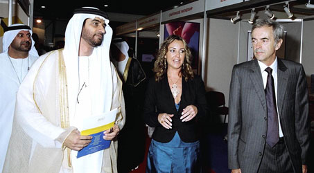 His Excellency Khalid Bin Sulayem, Director General, Department of Tourism and <br>Commerce Marketing (DTCM), Government of Dubai, tours FM EXPO 2006 with <br>Sinéad Bridgett of Streamline Marketing Group and Bernard Walsh of dmg World Media.