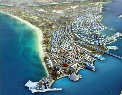 Saadiyat Island's Cultural District with Sheikh Zayed National Museum.