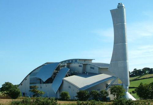 Example of a waste incinerator with modern architecture built on the Isle of Man.