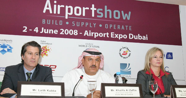 Left to right: Laith Kubba, Director of Streamline Marketing Group, Khalifa Al Zaffin, Executive Chairman,<br>Dubai World Central and Louisa Theobald, Group Exhibition Director, Streamline Marketing Group.