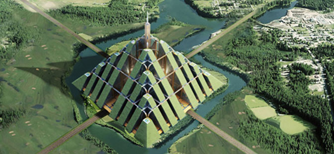 An artist's impression of Timelinks' Ziggurat project, a sustainable city of the future.