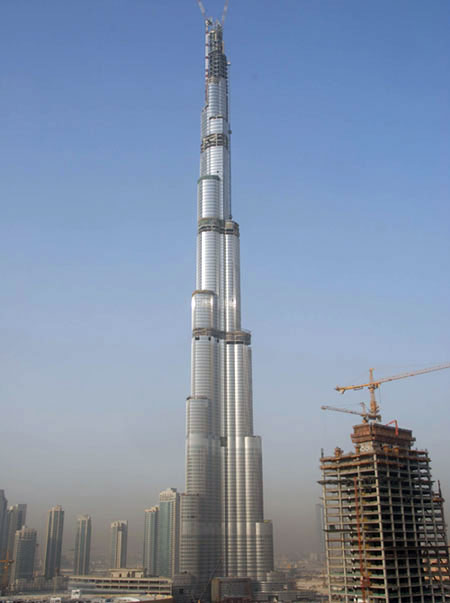 Burj Dubai now a record 688 meters tall and continues to rise.