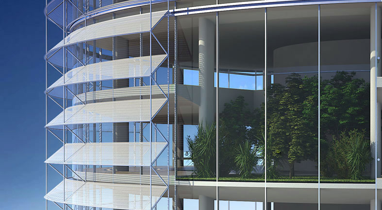 Innovative solar shading device to reduce high-rise CO2 emissions by 30%.