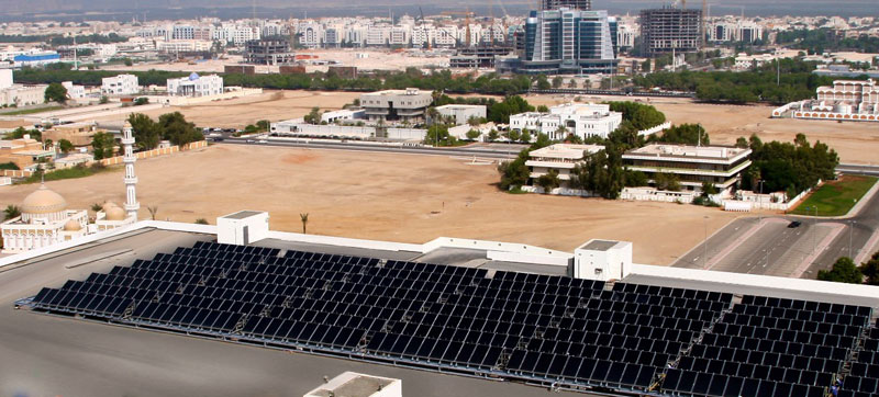 560 solar panels, covering a total area of 2,300 square metres have been installed on the roof of ADNEC Car Park A to heat the water for the Aloft Hotel.