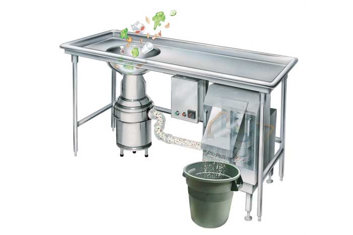 InSinkErator의 폐기물 익스프레스 음식물 쓰레기 디스 포저 시스템은 상업용 주방 85 %까지 대량 폐기물 볼륨을 줄입니다.
