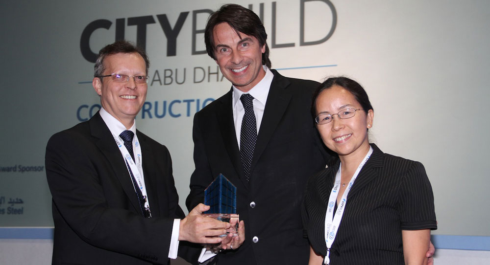 Unibeton General Manager, Dr. Jean Francois Trothier and Dr. Huiqing He, Unibeton’s  Asst Operations Director were at the CityBuild Abu Dhabi Awards to accept an Innovation award.