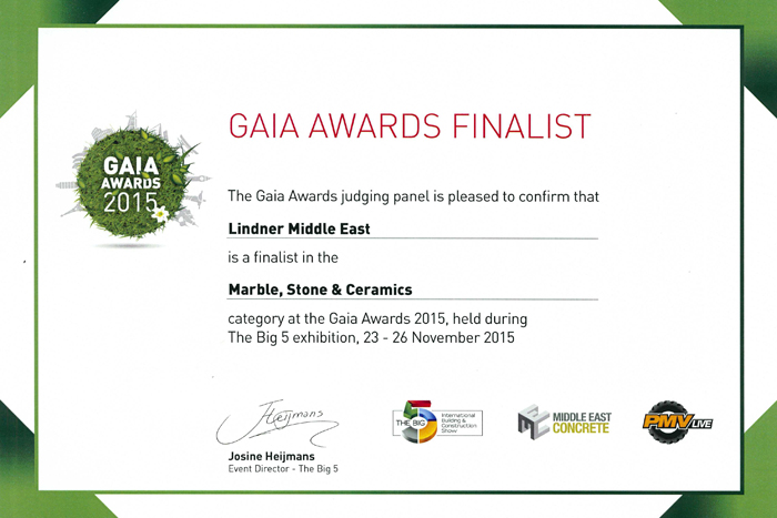 Lindner Middle East L.L.C. Finalist at The GAIA Awards 2015