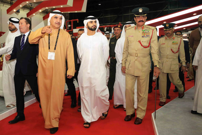His Highness Sheikh Mansour Bin Mohammed Bin Rashid Al Maktoum along with NAFFCO's CEO Eng.Khalid Al Khatib visiting NAFFCO stall in the Intersec 2016.
