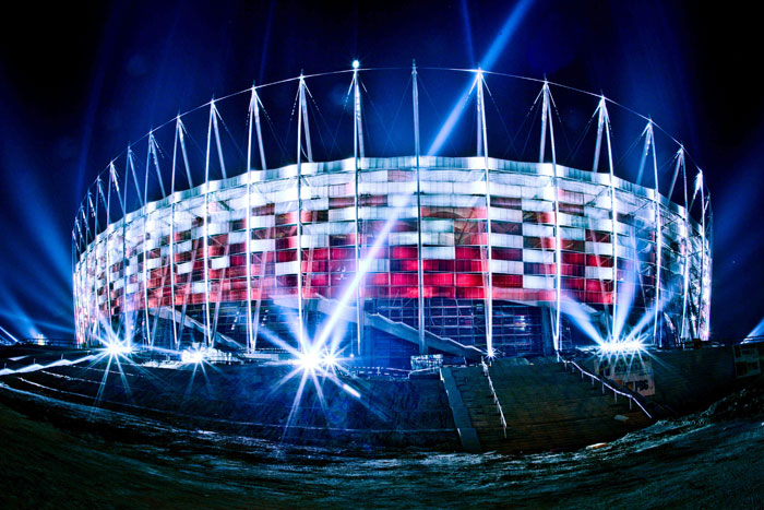 The façade of the National Stadium in Warsaw - the emblem of the 2012 European Football Championship.
