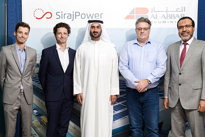 From left to right: Louis Mangold, EPC and Sales Manager, SirajPower - Laurent Longuet, Director, SirajPower - Mohammed Abdulghaffar Hussain, Chairman, SirajPower - James Dickson, Chief Executive, Al Abbar Group - Ahmed Rashid, Commercial Manager, Al Abbar Group