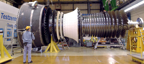 Siemens plant in Berlin celebrates completion of the world's largest gas turbine.