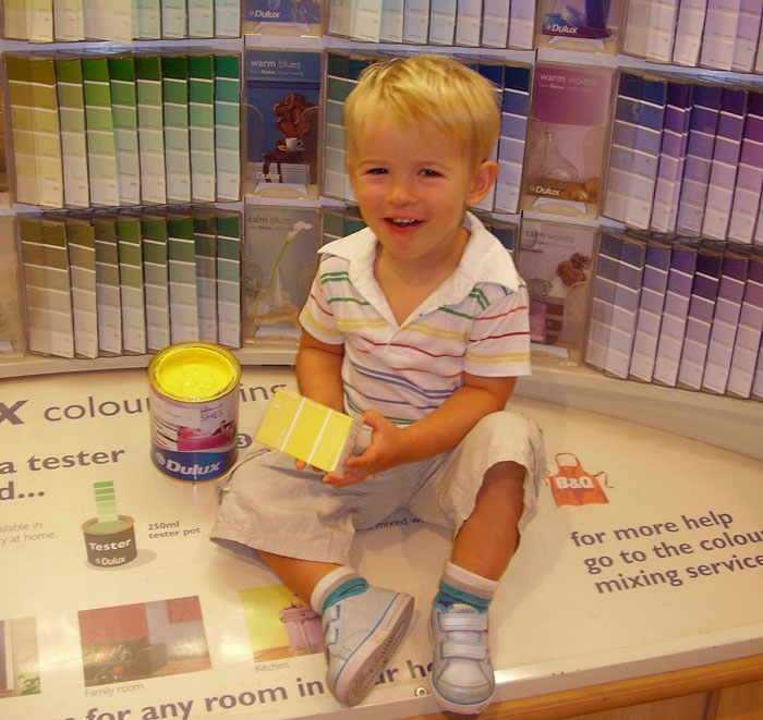 Children mix their own paints just for mother - colours include Pamela Pink, Mum's Mix and Valentine's Day Violet.