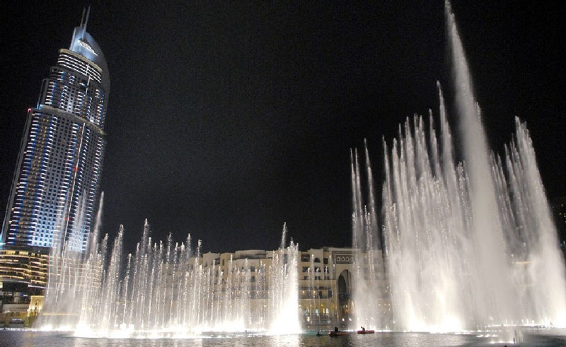 Testing of The Dubai Fountain begins.