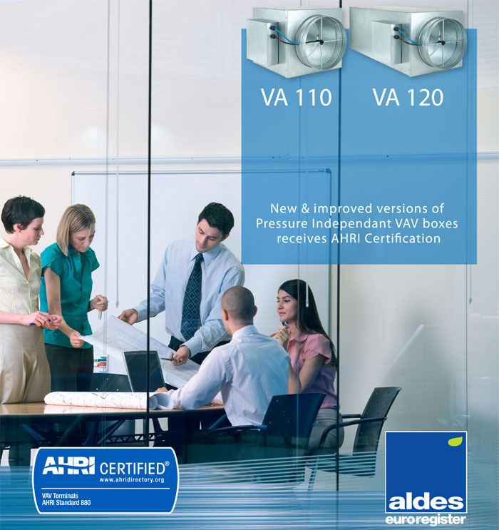 Aldes ME receives AHRI certification for its Pressure Independent VAV boxes