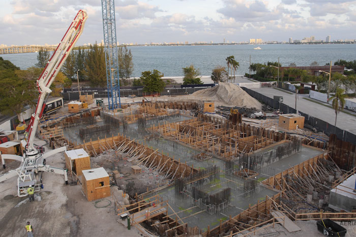 Water everywhere: This view of the Paraiso Bay construction site shows its proximity to the Atlantic Ocean, which explains the high water table.