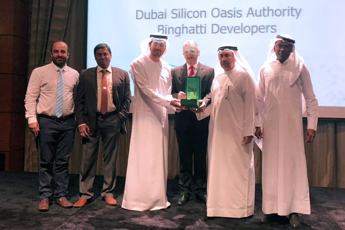 Muhammad BinGhatti Receiving the Developer of the Year Award at the 2018 MENA Green Building Awards.