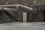 Laminam Oxide Moro coats the interiors of the Takaosanguchi Railway Station designed by Kengo Kuma in Tokyo