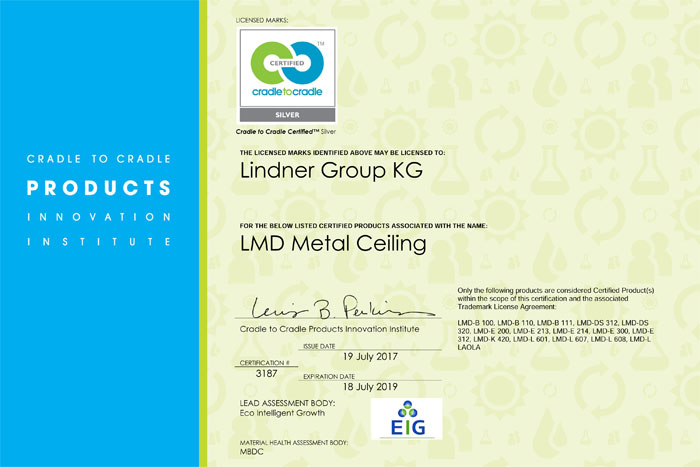 Lindner Metal Ceilings are Cradle to Cradle Certified