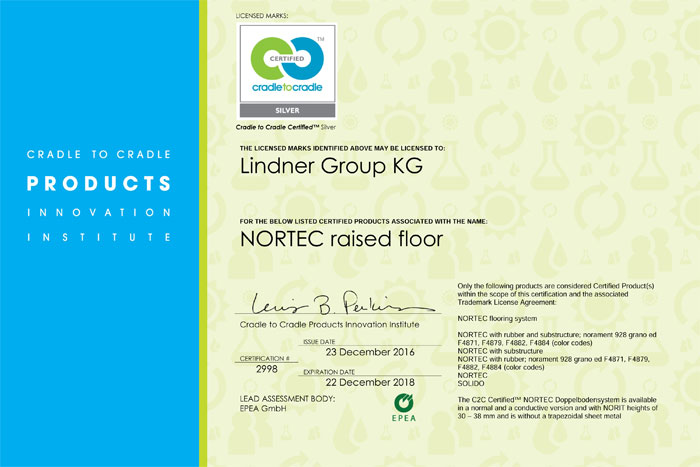 Lindner Nortec Calcium Sulphate Raised Floor obtains Cradle to Cradle Certification