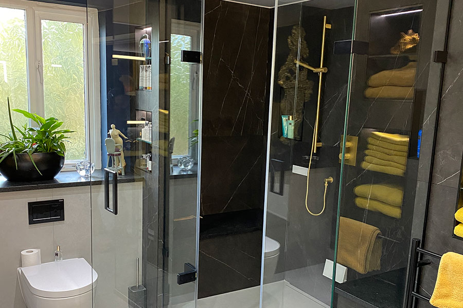 Matki EauZone Plus Bespoke Matt Black Shower Enclosure fitted by Matki Installations: Bathroom Designed and Supplied by Matki Dealer Draw A Bath in The Wirral.