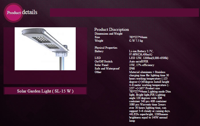 Solar Garden Light (SL-15W)