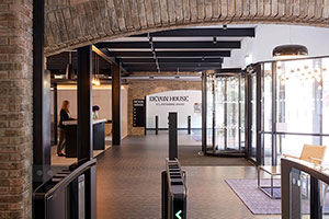 Revolving Door and Turnstiles Upgrade Entrance of Riverside London Workspace