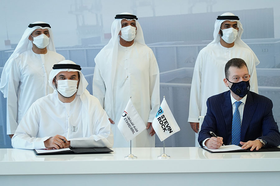 Ruler of Ras Al Khaimah Attends Signing of Agreement Between Etihad Rail and Stevin Rock