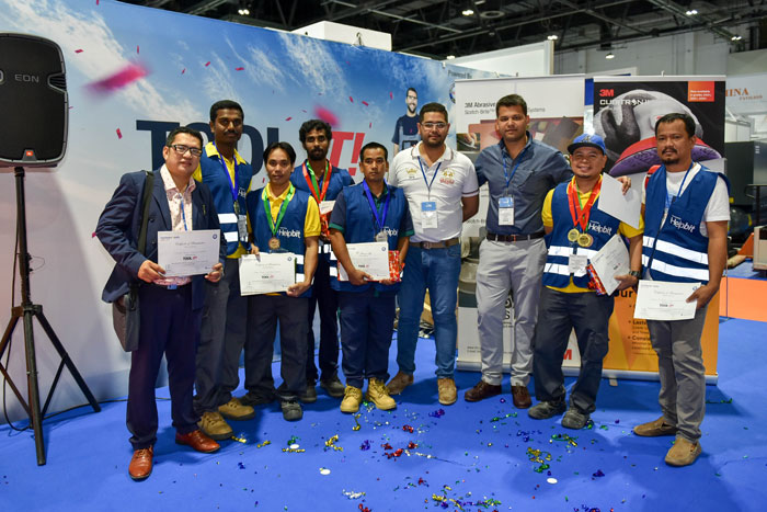 The champions celebrate at the 2nd Tool it! Challenge at Hardware + Tools Middle East 2018.