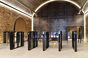 The River Building Secures Lobby with  Boon Edam Optical Turnstiles