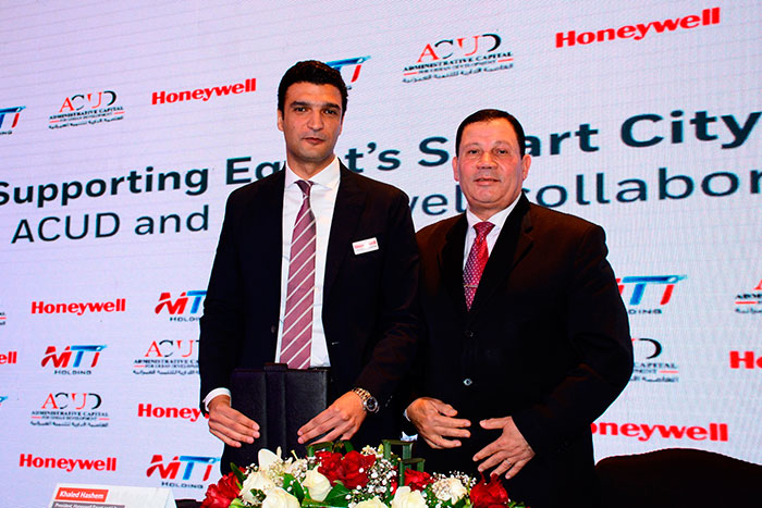 Khaled Hashem, Honeywell’s President for Egypt & Libya, appears with General Eng. Mohamed Abd Allatief, ACUD General Manager during a signing ceremony held in Cairo, on Thursday, February 21, 2019.